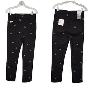 Cali 1850 Black & White Butterfly Embroidery Ankle Jeans Size 9/29